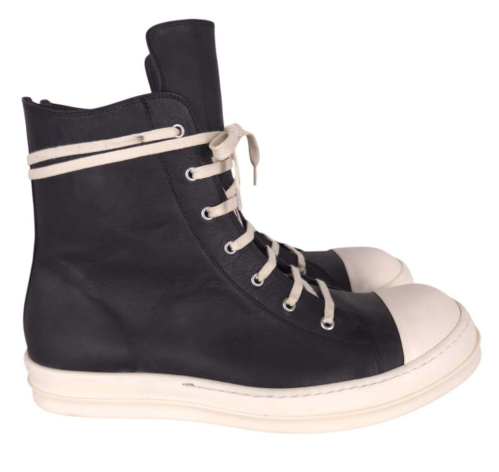 Rick Owens Washed Calf Sneakers US 15 EU 48 Mens Black Milk High Top $1415